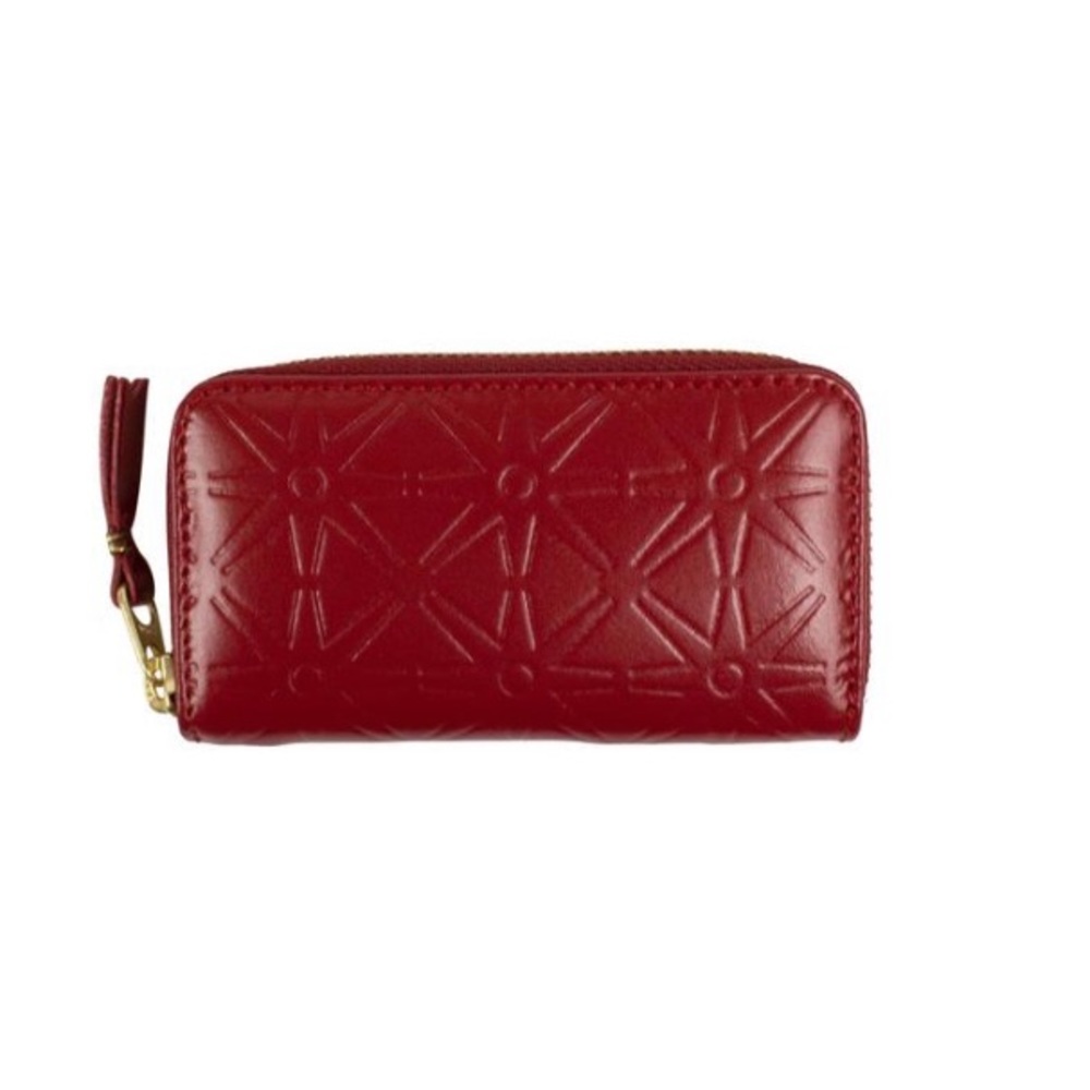 Comme Des Garcons Red Leather Star Embossed Mini Coin Purse Wallet